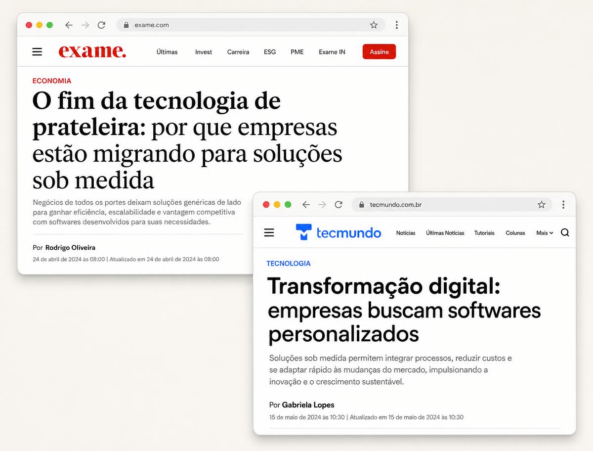 Matérias jornalísticas sobre empresas migrando para softwares personalizados